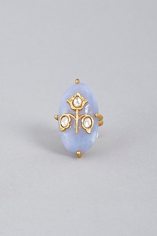 Gold Finish Agate Stone & Kundan Polki Ring by BRIDALAYA