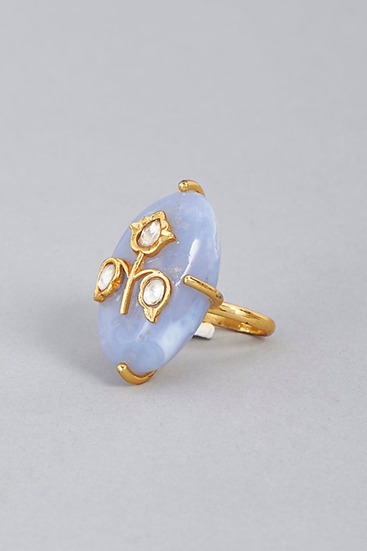 Gold Finish Agate Stone & Kundan Polki Ring by BRIDALAYA at Pernia's Pop Up Shop