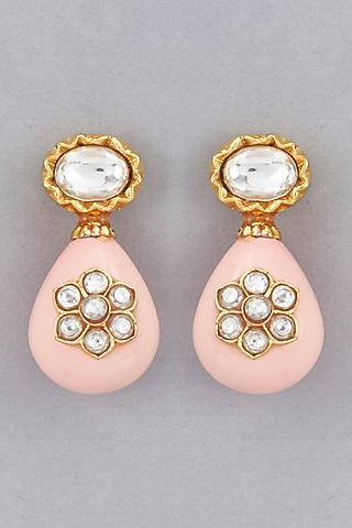 Gold Finish Shell Pearl Drop & Kundan Polki Dangler Earrings by BRIDALAYA