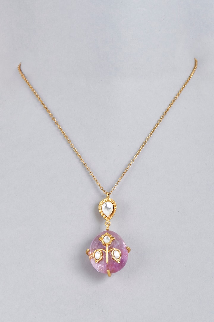 Gold Finish Amethyst Stone Necklace by BRIDALAYA