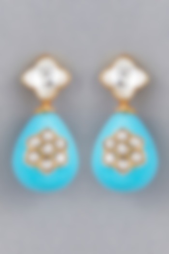 Gold Finish Shell Pearl Drop Dangler Earrings by BRIDALAYA