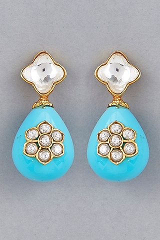 Gold Finish Shell Pearl Drop Dangler Earrings by BRIDALAYA
