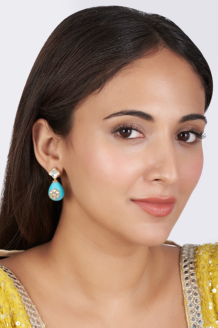 Gold Finish Shell Pearl Drop Dangler Earrings by BRIDALAYA at Pernia's Pop Up Shop