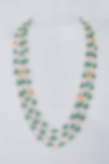 Gold Finish Green Onyx Electroplated Layered Necklace by BRIDALAYA