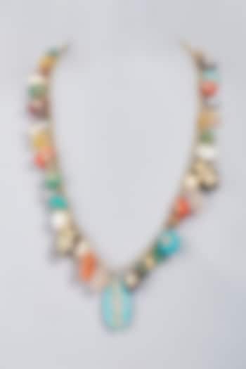 Gold Finish Multi-Colored Stone & Bead Electroplated Long Necklace by BRIDALAYA