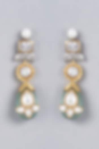 Two-Tone Finish Fluorite Stone Dangler Earrings by BRIDALAYA
