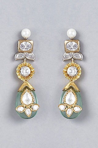 Two-Tone Finish Fluorite Stone Dangler Earrings by BRIDALAYA