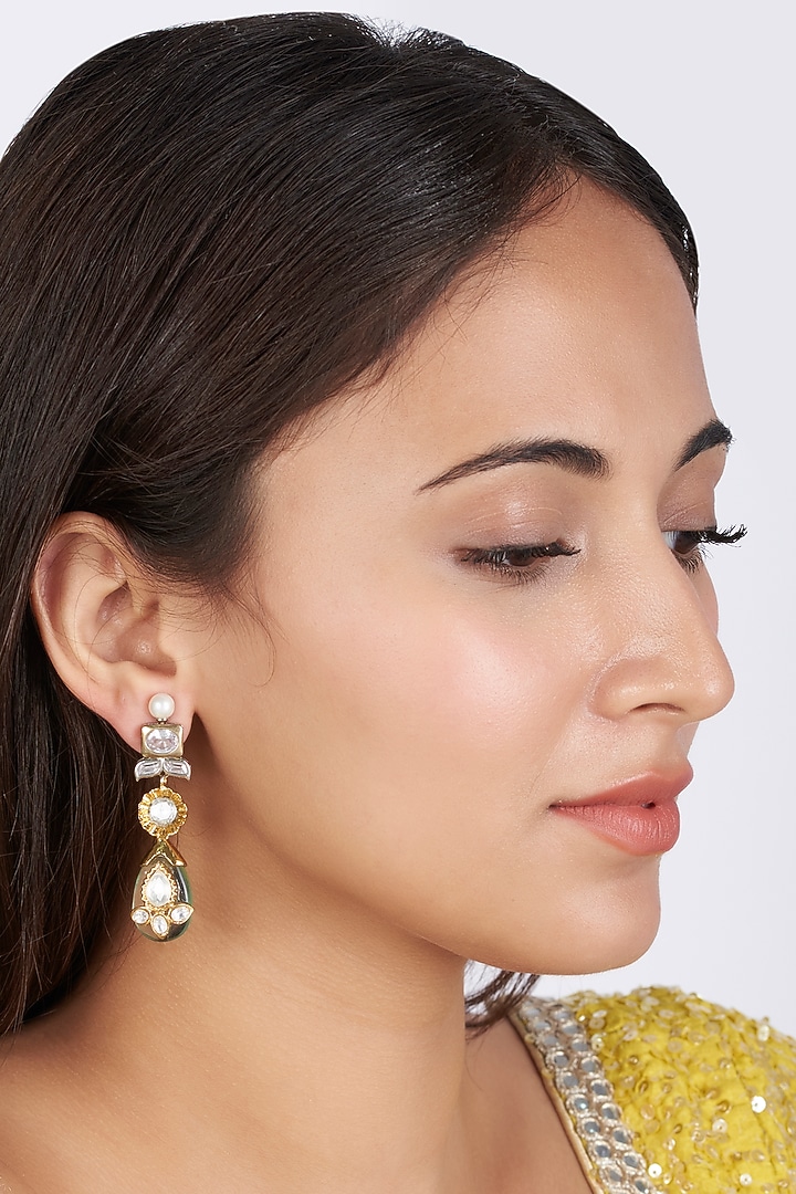 Two-Tone Finish Fluorite Stone Dangler Earrings by BRIDALAYA at Pernia's Pop Up Shop