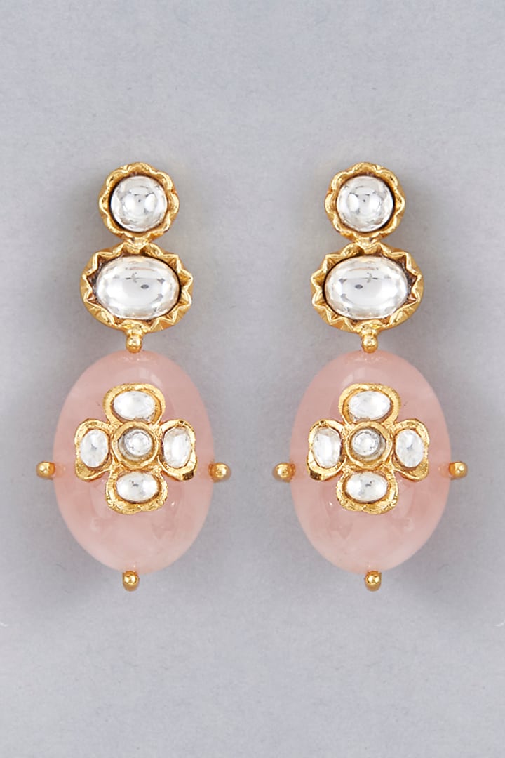 Gold Finish Semi-Precious Stone Dangler Earrings by BRIDALAYA