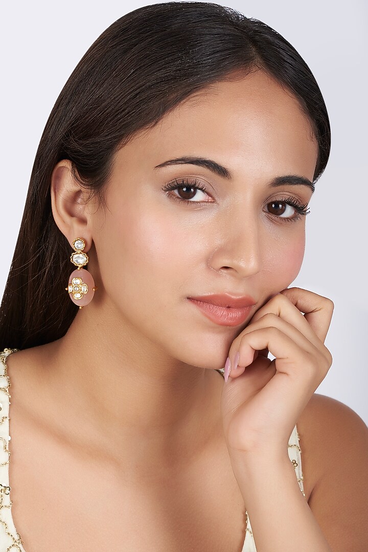 Gold Finish Semi-Precious Stone Dangler Earrings by BRIDALAYA at Pernia's Pop Up Shop