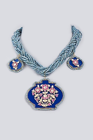 Blue Beaded Choker Necklace by BRIDALAYA