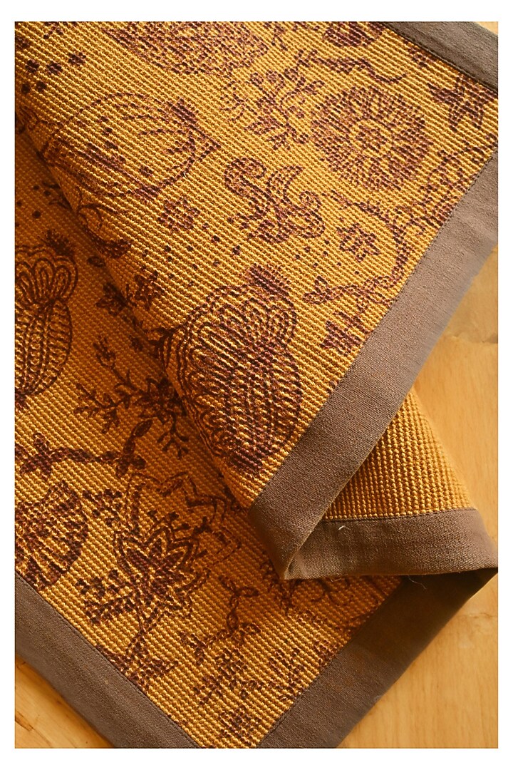 Beige & Coffee Jute Hand Painted Mats by Blue Lotus Design at Pernia's Pop Up Shop