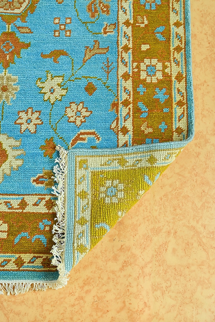 Blue Blended Wool Hand-Knotted Persian Rug by Blue Lotus Design at Pernia's Pop Up Shop