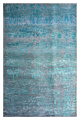 Powder Blue Blended Wool Hand-Knotted Shaded Persian Rug by Blue Lotus Design
