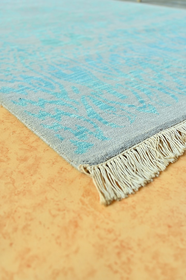 Powder Blue Blended Wool Hand-Knotted Shaded Persian Rug by Blue Lotus Design at Pernia's Pop Up Shop