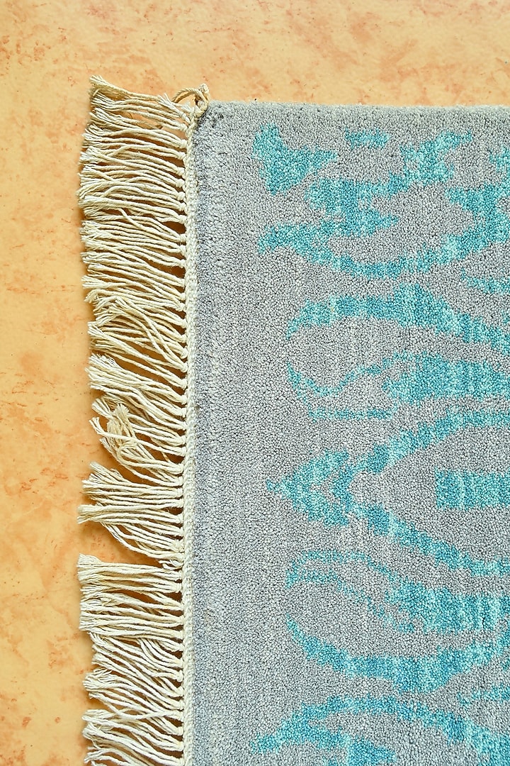 Powder Blue Blended Wool Hand-Knotted Shaded Persian Rug by Blue Lotus Design at Pernia's Pop Up Shop
