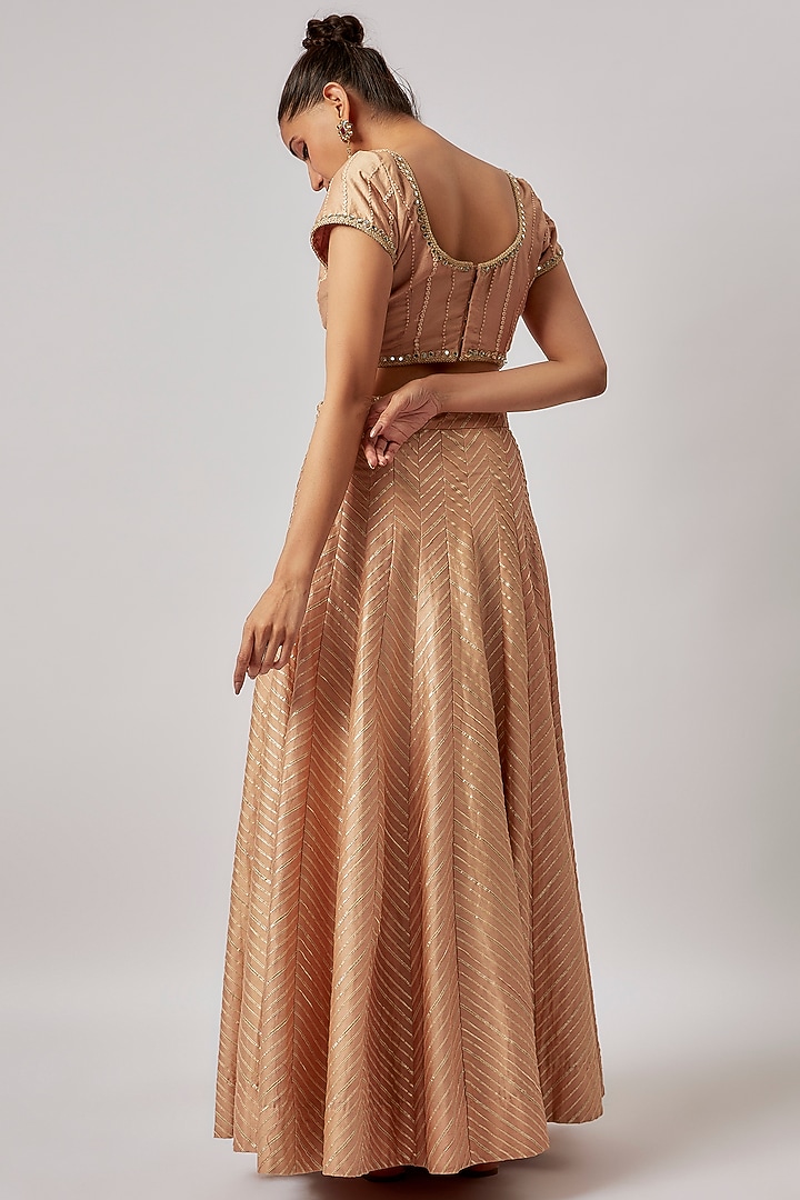 Beige Chanderi Silk Embroidered Wedding Lehenga Set by BRIJ at Pernia's Pop Up Shop