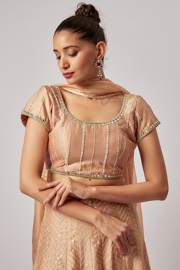 Beige Chanderi Silk Embroidered Wedding Lehenga Set by BRIJ at Pernia's Pop Up Shop