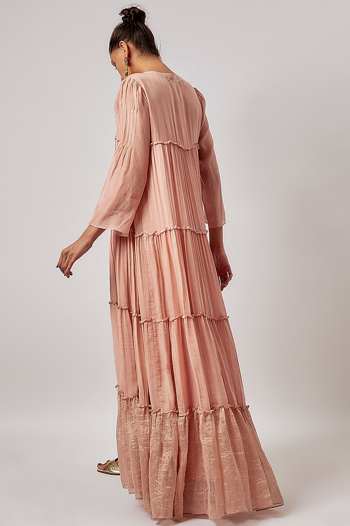 Vintage Pink Kora Chanderi Engagement Gown With Dupatta by BRIJ at Pernia's Pop Up Shop