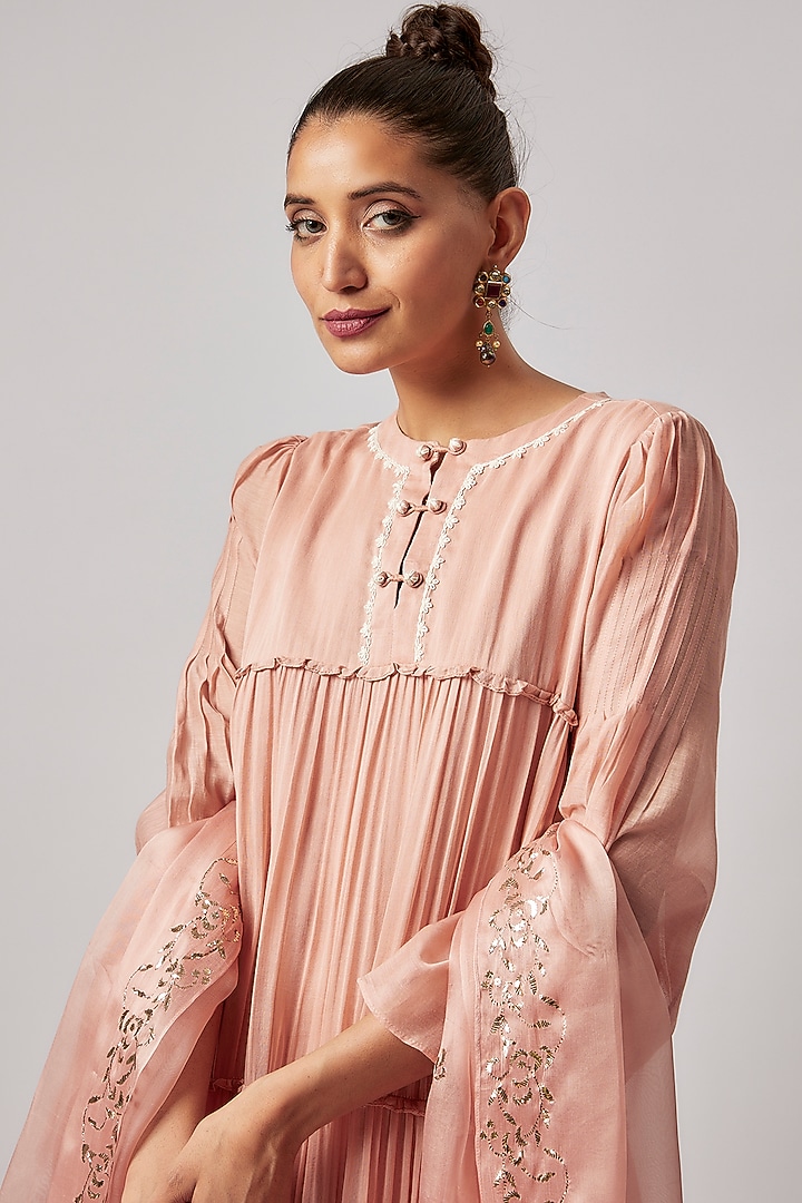 Vintage Pink Kora Chanderi Engagement Gown With Dupatta by BRIJ at Pernia's Pop Up Shop