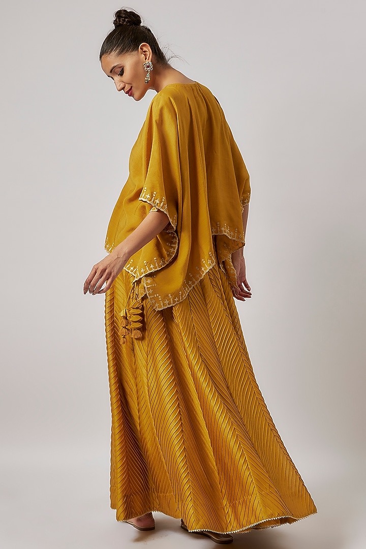 Mustard Yellow Chanderi Silk Embroidered Wedding Lehenga Set by BRIJ at Pernia's Pop Up Shop