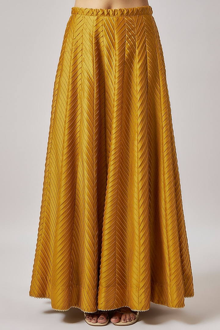 Mustard Yellow Chanderi Silk Embroidered Wedding Lehenga Set by BRIJ at Pernia's Pop Up Shop