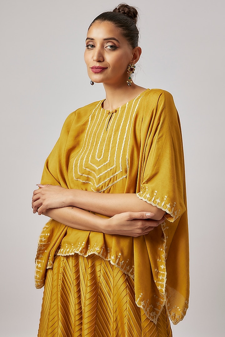 Mustard Yellow Chanderi Silk Embroidered Wedding Lehenga Set by BRIJ at Pernia's Pop Up Shop
