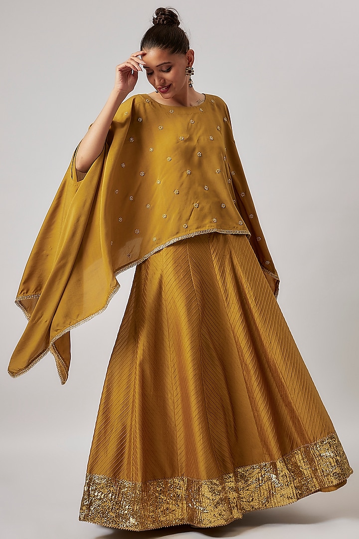 Yellow Chanderi Silk Embroidered Lehenga Set by BRIJ