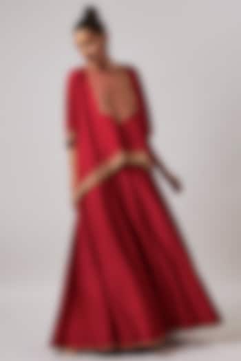 Red Chanderi Silk Embroidered Wedding Lehenga Set by BRIJ at Pernia's Pop Up Shop