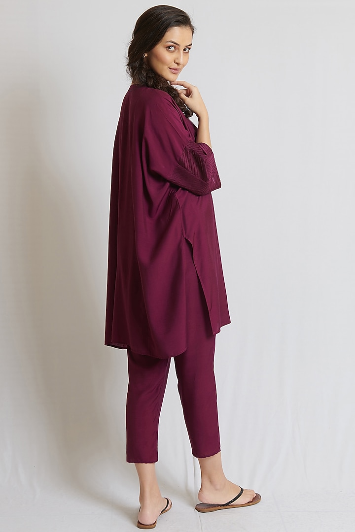 Wine Spun Silk Embroidered Tunic Set by BRIJ at Pernia's Pop Up Shop