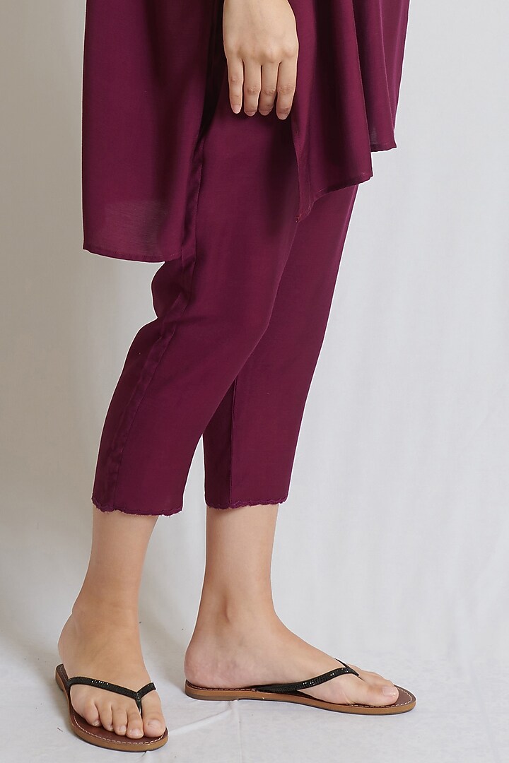Wine Spun Silk Embroidered Tunic Set by BRIJ at Pernia's Pop Up Shop