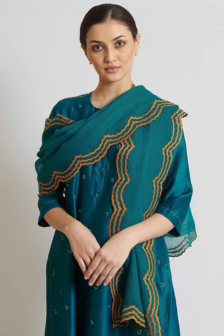 Peacock Green Chanderi Embroidered Long Kurta Set by BRIJ at Pernia's Pop Up Shop