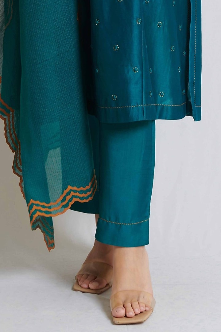 Peacock Green Chanderi Embroidered Long Kurta Set by BRIJ at Pernia's Pop Up Shop