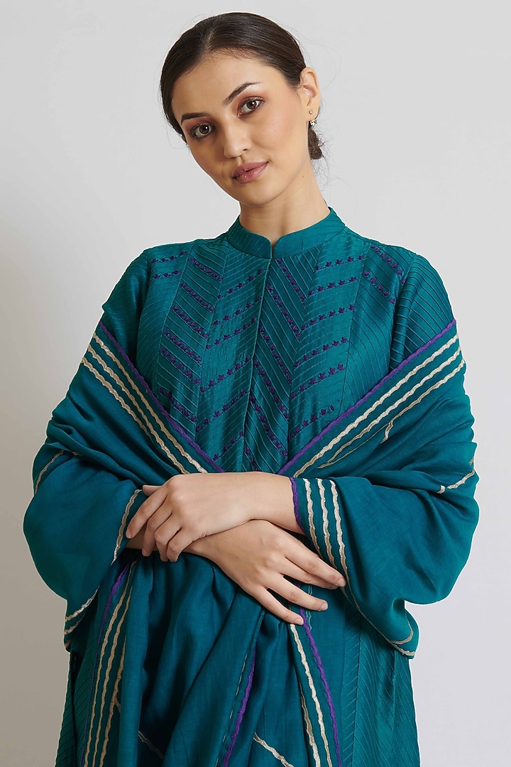 Peacock Green Chanderi Embroidered Long Kurta Set by BRIJ at Pernia's Pop Up Shop