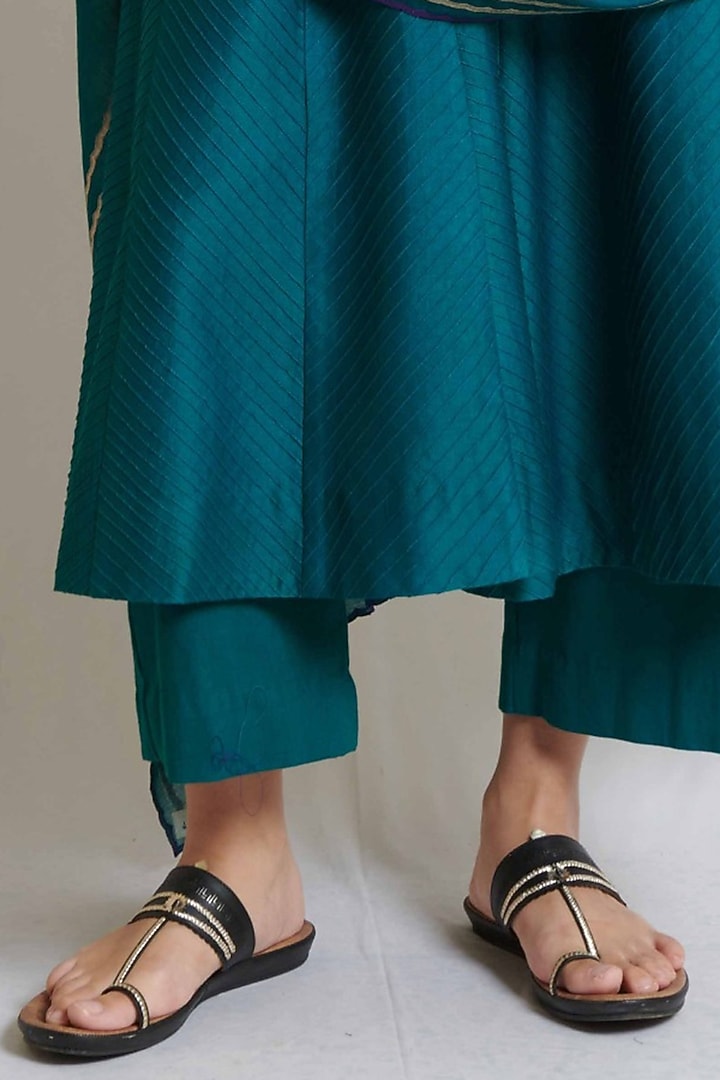 Peacock Green Chanderi Embroidered Long Kurta Set by BRIJ at Pernia's Pop Up Shop