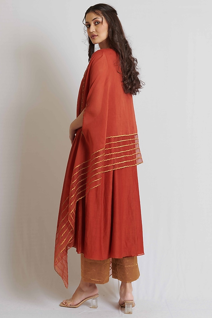 Rust Chanderi Embroidered Kalidar Kurta Set by BRIJ at Pernia's Pop Up Shop