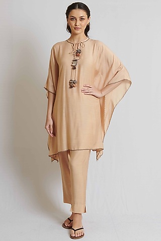 Beige Spun SIlk Embroidered Kaftan Set by BRIJ