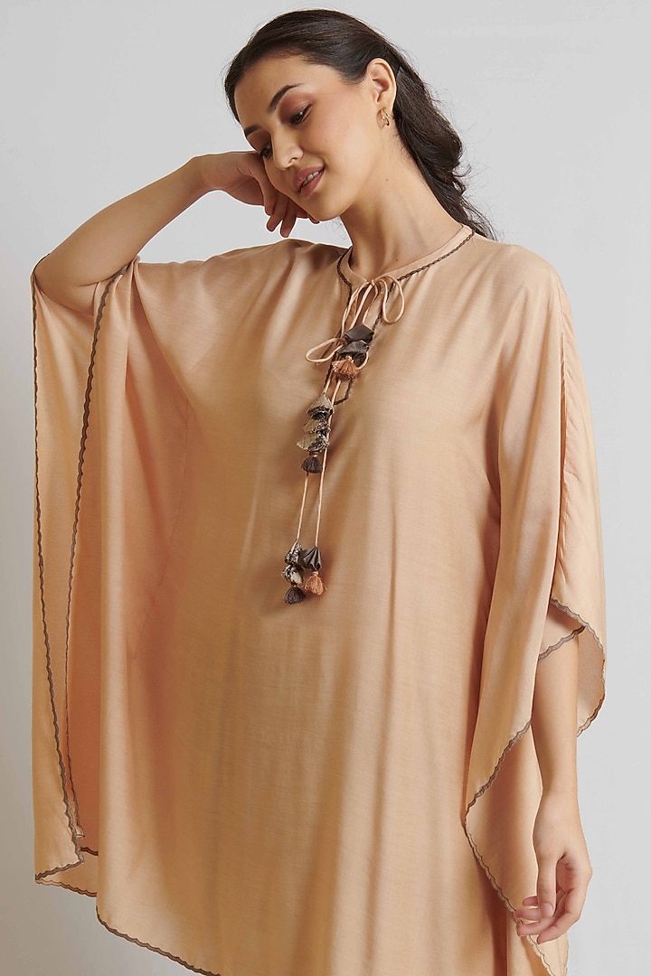 Beige Spun SIlk Embroidered Kaftan Set by BRIJ at Pernia's Pop Up Shop