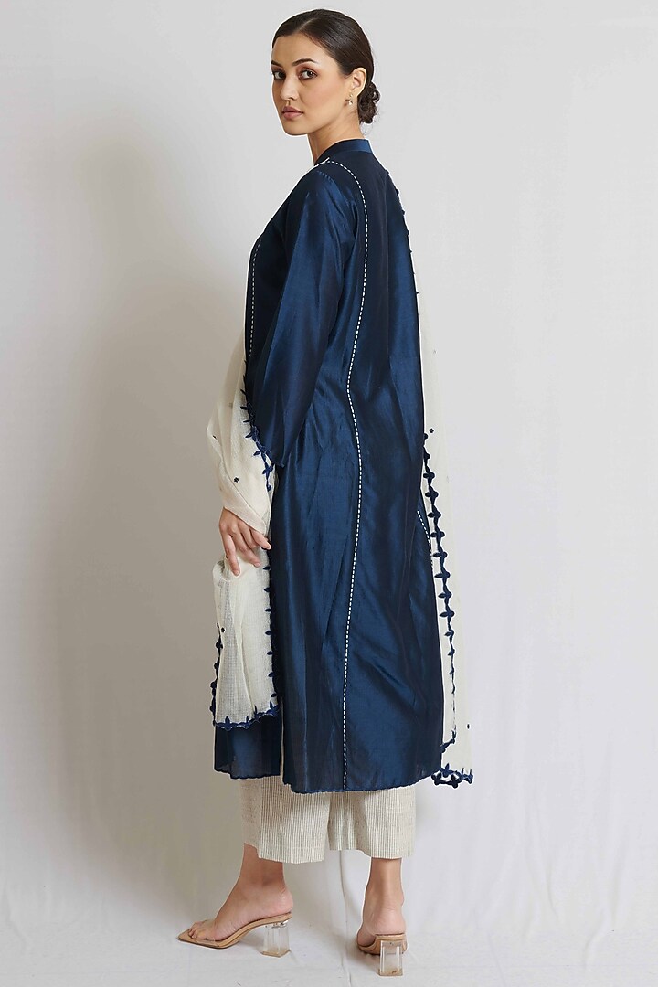 Indigo Blue Chanderi Embroidered Kurta Set by BRIJ at Pernia's Pop Up Shop