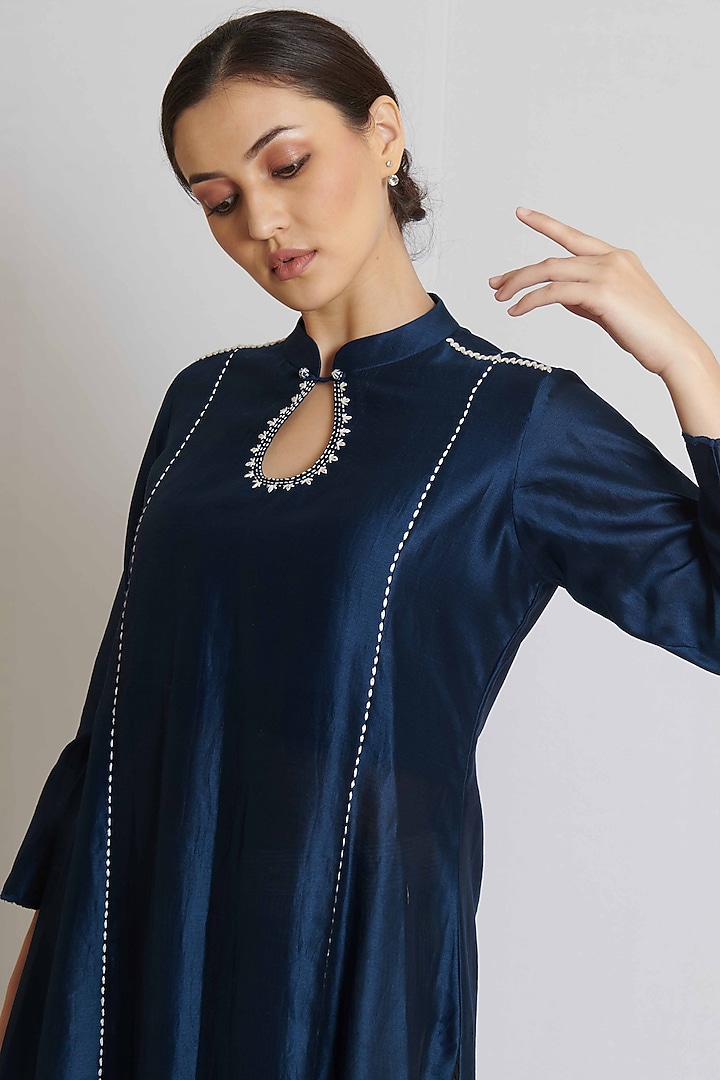Indigo Blue Chanderi Embroidered Kurta Set by BRIJ at Pernia's Pop Up Shop