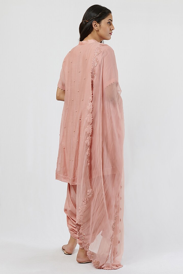 Vintage Pink Kora Chanderi Embroidered Kurta Set by BRIJ at Pernia's Pop Up Shop