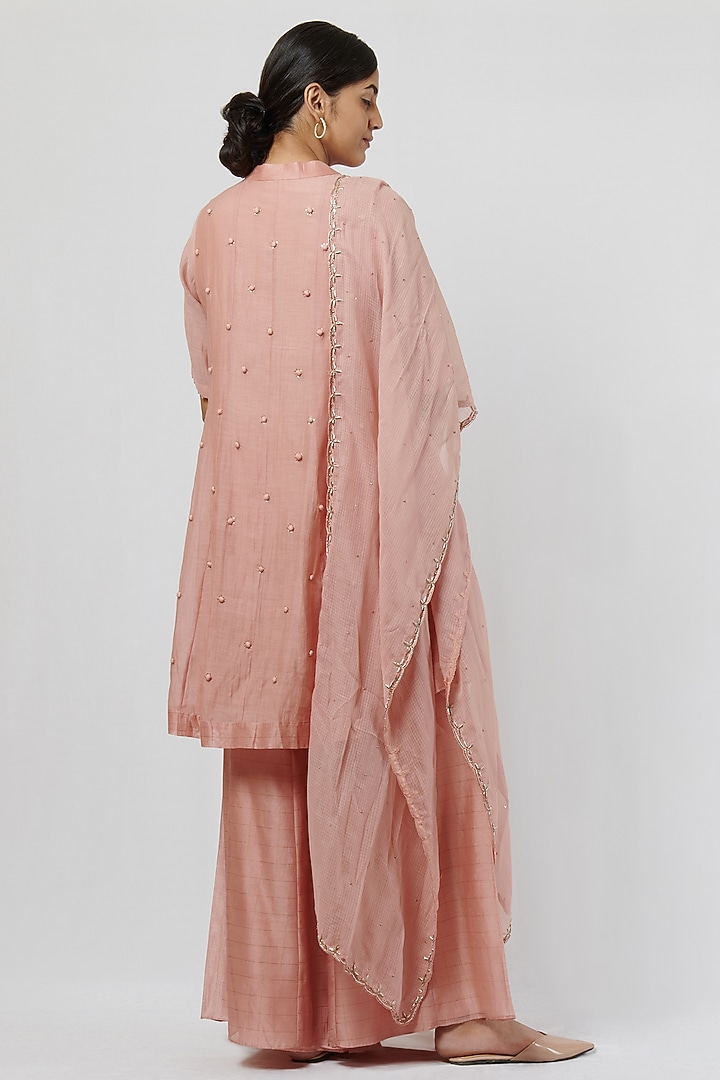 Vintage Pink Kora Chanderi Embroidered Kurta Set by BRIJ at Pernia's Pop Up Shop