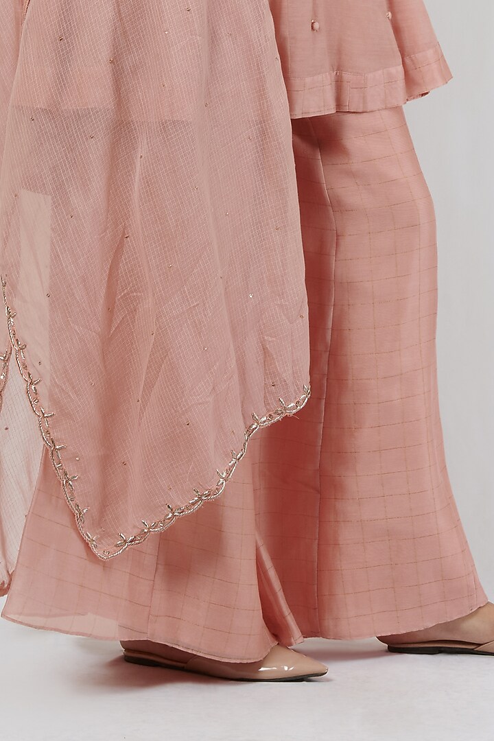 Vintage Pink Kora Chanderi Embroidered Kurta Set by BRIJ at Pernia's Pop Up Shop