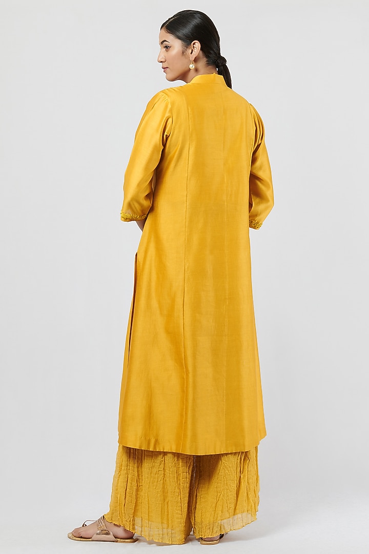 Yellow Chanderi Embroidered Kurta Set by BRIJ at Pernia's Pop Up Shop