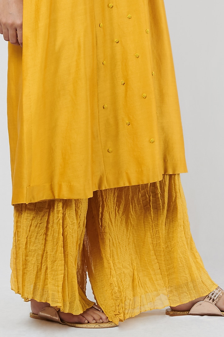 Yellow Chanderi Embroidered Kurta Set by BRIJ at Pernia's Pop Up Shop