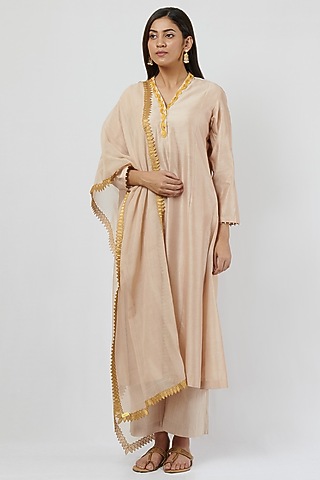 Beige Chanderi Kurta Set by BRIJ