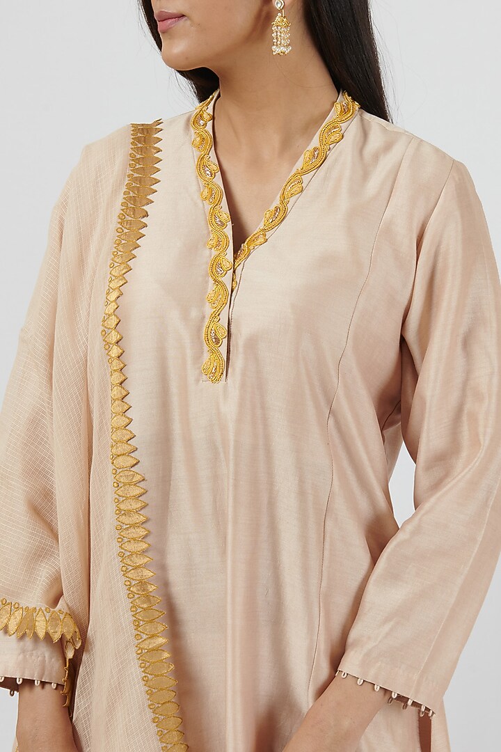 Beige Chanderi Kurta Set by BRIJ at Pernia's Pop Up Shop
