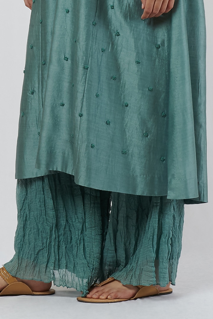 Turkish Blue Chanderi Embroidered Kurta Set by BRIJ at Pernia's Pop Up Shop