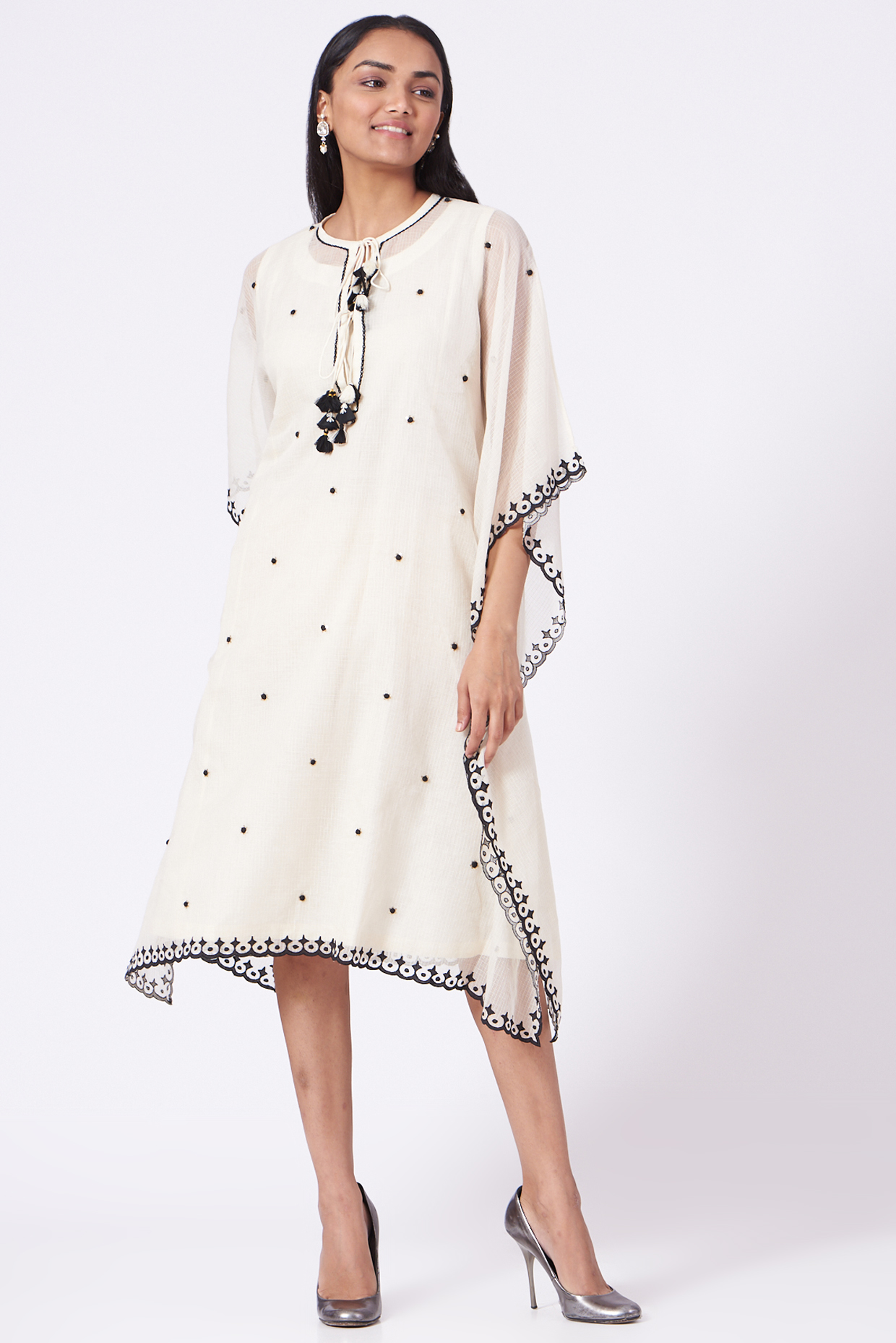 Ivory Moonga Kota Doria Kaftan With Inner by BRIJ