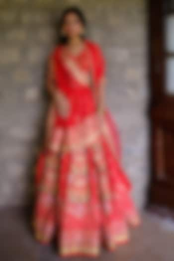 Red Silk Chanderi Gota Embroidered Wedding Lehenga Set by Bruhi pant at Pernia's Pop Up Shop